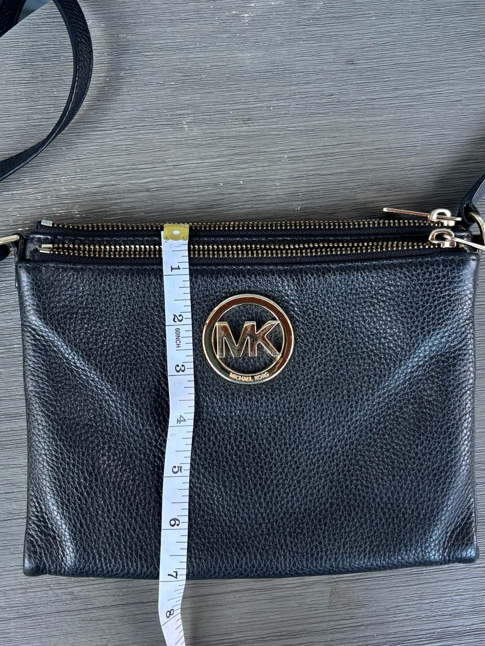 Michael Kors Black Pebbled Leather Crossbody with Gold MK Emblem - Picture 6 of 8